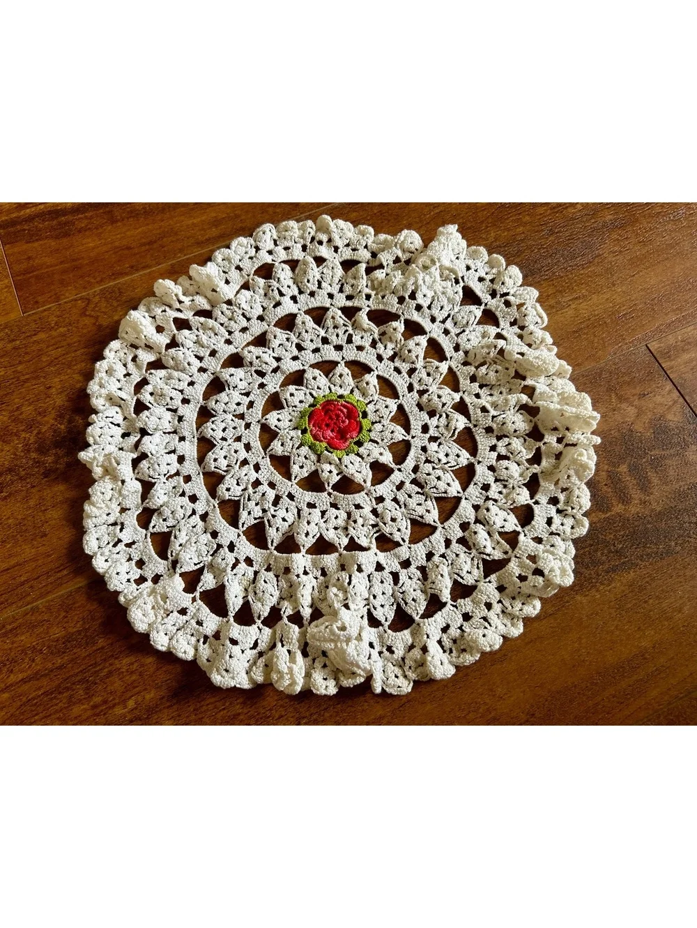 Set of 2 Handmade Crochet Doilies with Floral Center